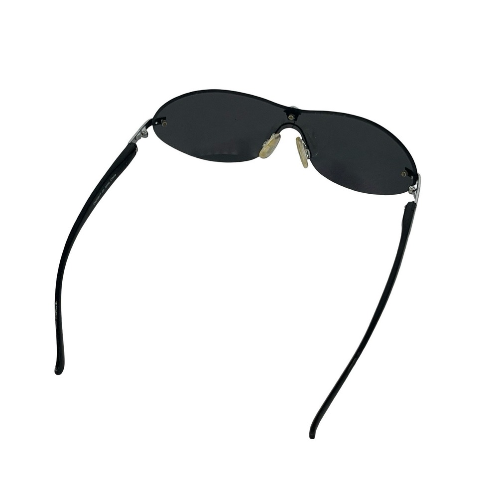 NOS Deziner Rimless Shield Sunglasses Black Silver Y2K Wrap Cybercore Indie - Picture 3 of 7